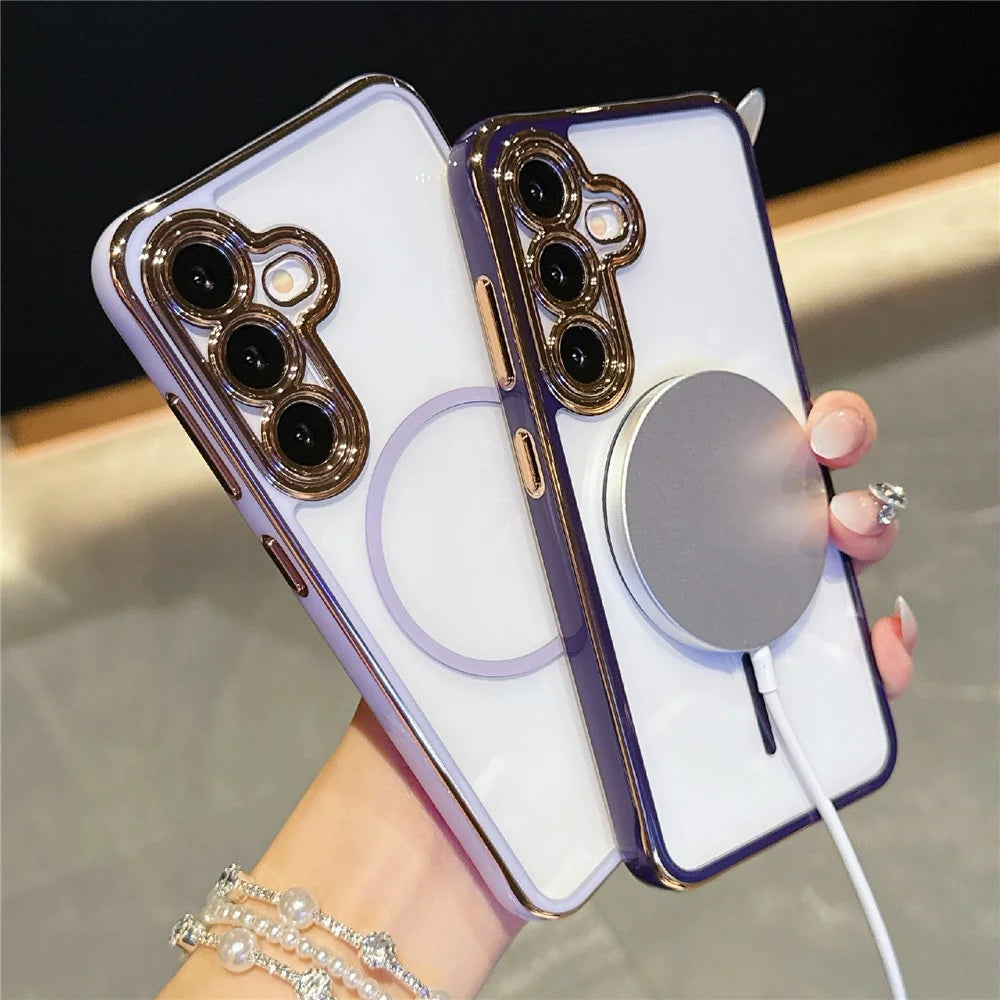 For Samsung Galaxy S25+  /  S24+ Magnetic Case TPU Acrylic Phone Cover with Detachable Lens Frame - Dark Purple - 4