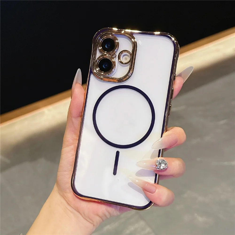 For iPhone 16 Magnetic Case TPU Acrylic Phone Cover with Detachable Lens Frame - Dark Purple - 1