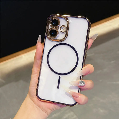 For iPhone 16 Magnetic Case TPU Acrylic Phone Cover with Detachable Lens Frame - Dark Purple - 1