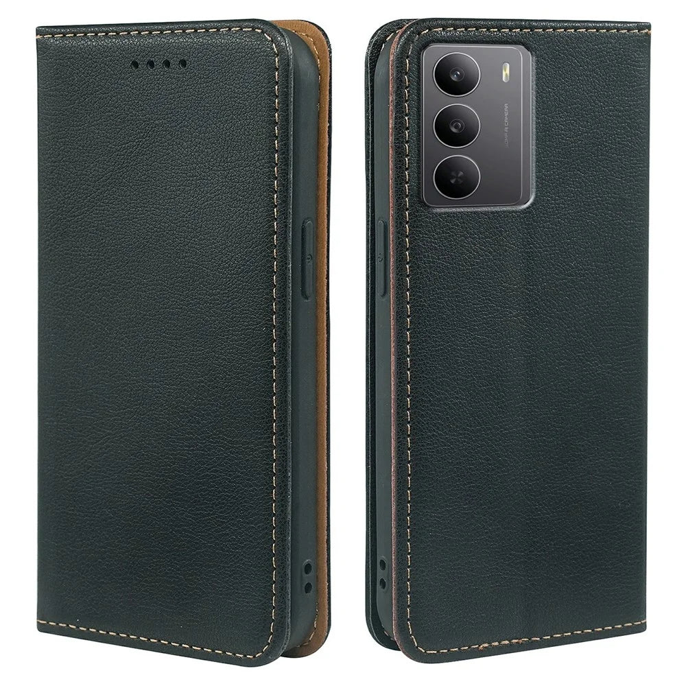 For Realme V60 Pro 5G  /  14x (India) 5G Case Wallet RFID Blocking Leather Phone Cover Strong Magnetic Closure - Black - 1