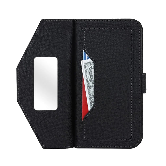 For Samsung Galaxy S25 Stand Case Cross Texture PU Leather Wallet Phone Cover with Shoulder Strap  /  Makeup Mirror - Black - 5