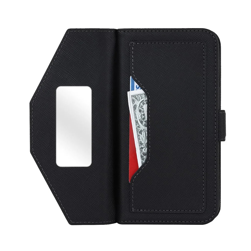 For Samsung Galaxy S25 Ultra Stand Case Cross Texture PU Leather Wallet Phone Cover with Shoulder Strap  /  Makeup Mirror - Black - 5