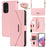 For Samsung Galaxy A53 5G Stand Case Cross Texture PU Leather Wallet Phone Cover with Shoulder Strap  /  Makeup Mirror - Pink - 1