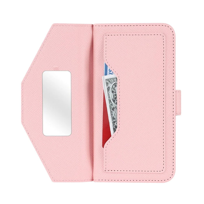 For Samsung Galaxy A53 5G Stand Case Cross Texture PU Leather Wallet Phone Cover with Shoulder Strap  /  Makeup Mirror - Pink - 5