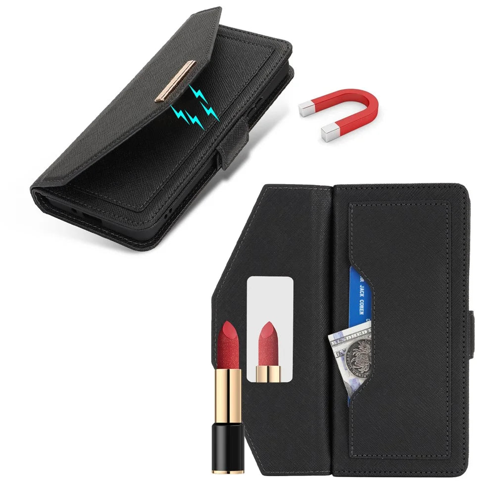 For Sony Xperia 10 IV 5G Stand Case Cross Texture PU Leather Wallet Phone Cover with Shoulder Strap  /  Makeup Mirror - Black - 6