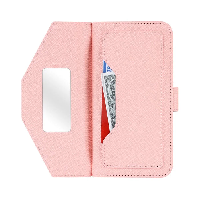 For Sony Xperia 10 VI Stand Case Cross Texture PU Leather Wallet Phone Cover with Shoulder Strap  /  Makeup Mirror - Pink - 5