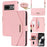 For Google Pixel 7 5G Stand Case Cross Texture PU Leather Wallet Phone Cover with Shoulder Strap  /  Makeup Mirror - Pink - 1