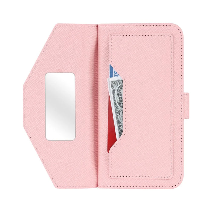 For Google Pixel 7 5G Stand Case Cross Texture PU Leather Wallet Phone Cover with Shoulder Strap  /  Makeup Mirror - Pink - 5