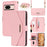 For Google Pixel 8 Stand Case Cross Texture PU Leather Wallet Phone Cover with Shoulder Strap  /  Makeup Mirror - Pink - 1