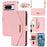 For Google Pixel 8 Pro Stand Case Cross Texture PU Leather Wallet Phone Cover with Shoulder Strap  /  Makeup Mirror - Pink - 1