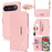 For Google Pixel 9 Pro XL Stand Case Cross Texture PU Leather Wallet Phone Cover with Shoulder Strap  /  Makeup Mirror - Pink - 1