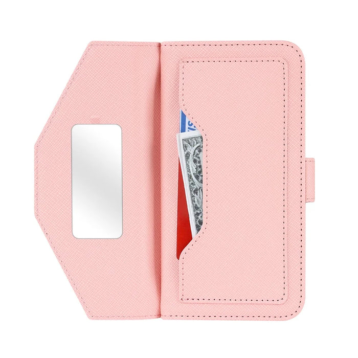 For Google Pixel 9 Pro XL Stand Case Cross Texture PU Leather Wallet Phone Cover with Shoulder Strap  /  Makeup Mirror - Pink - 5