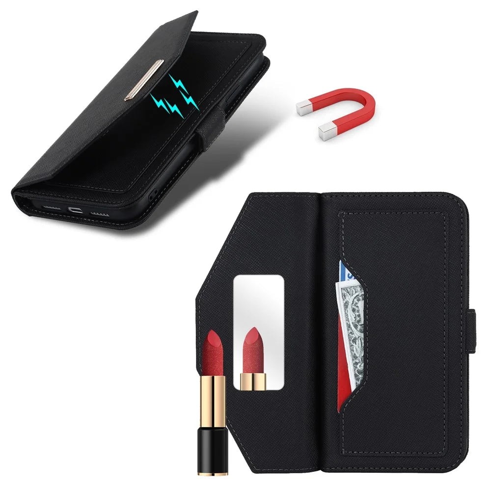 For Google Pixel 9 / 9 Pro Stand Case Cross Texture PU Leather Wallet Phone Cover with Shoulder Strap  /  Makeup Mirror - Black - 6