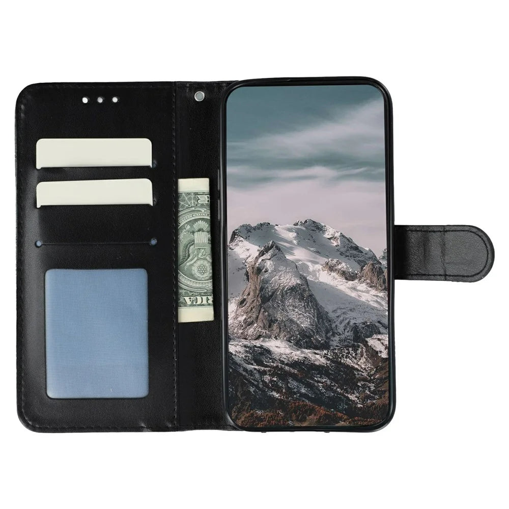 For Samsung Galaxy A05 4G Case PU Leather Mandala Imprinted Design Wallet Phone Cover with Wrist Strap - Black - 2