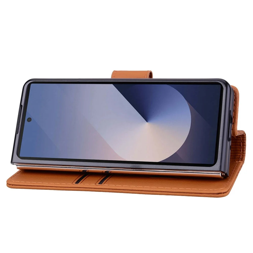 For Samsung Galaxy Z Fold7 5G Case Rhombus Pattern Leather Wallet Phone Cover with Wrist Strap - Brown - 2