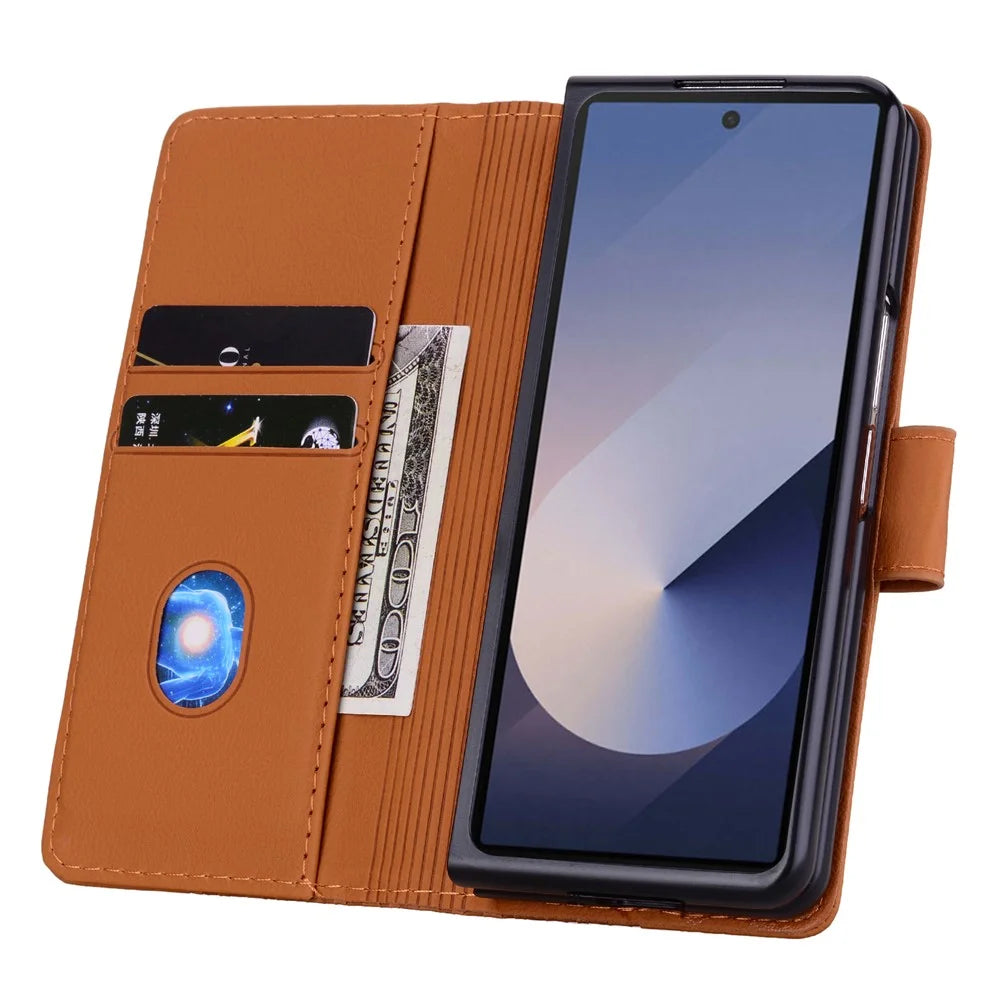 For Samsung Galaxy Z Fold7 5G Case Rhombus Pattern Leather Wallet Phone Cover with Wrist Strap - Brown - 3