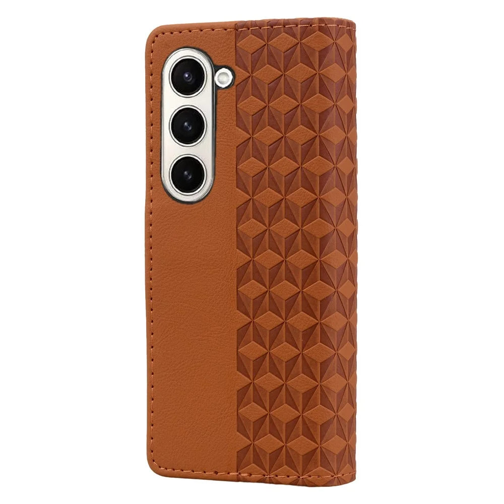 For Samsung Galaxy Z Fold7 5G Case Rhombus Pattern Leather Wallet Phone Cover with Wrist Strap - Brown - 4
