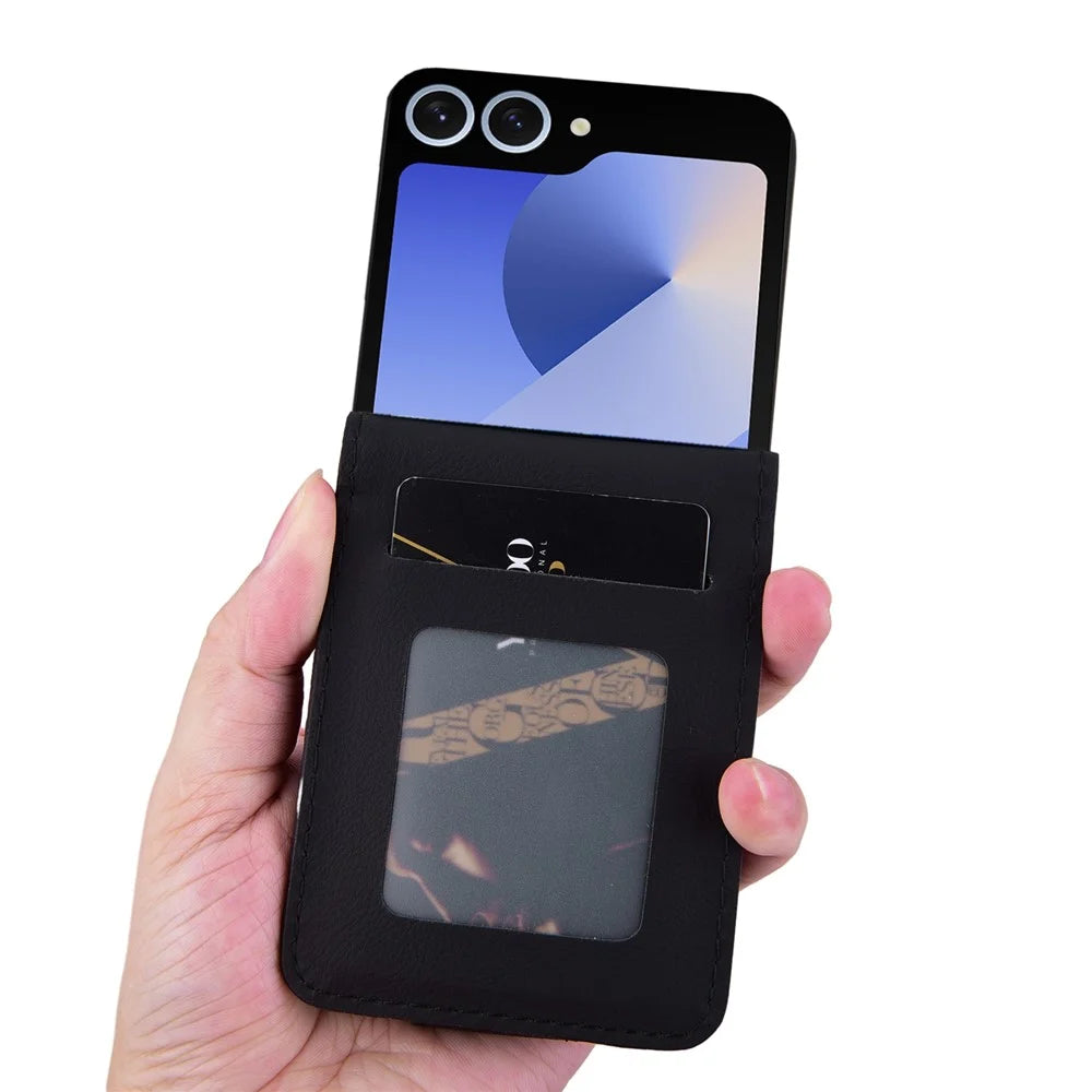 For Samsung Galaxy Z Flip7 5G Case Rhombus Pattern Leather Phone Cover with Wrist Strap - Black - 2