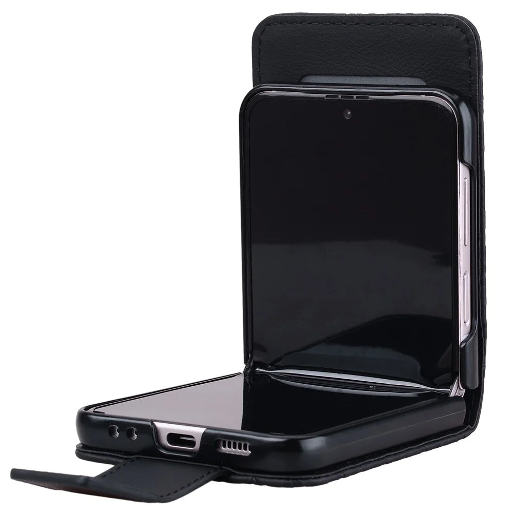 For Samsung Galaxy Z Flip7 5G Case Rhombus Pattern Leather Phone Cover with Wrist Strap - Black - 4