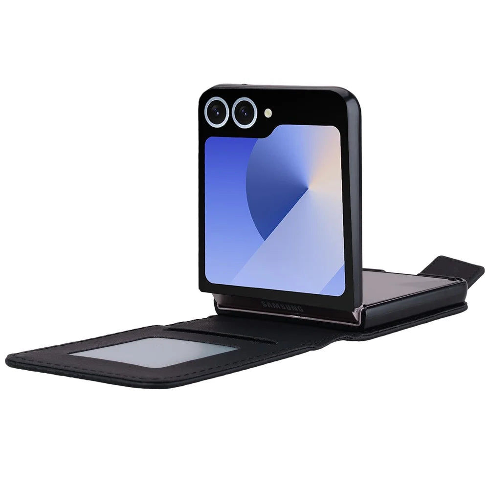 For Samsung Galaxy Z Flip7 5G Case Rhombus Pattern Leather Phone Cover with Wrist Strap - Black - 5
