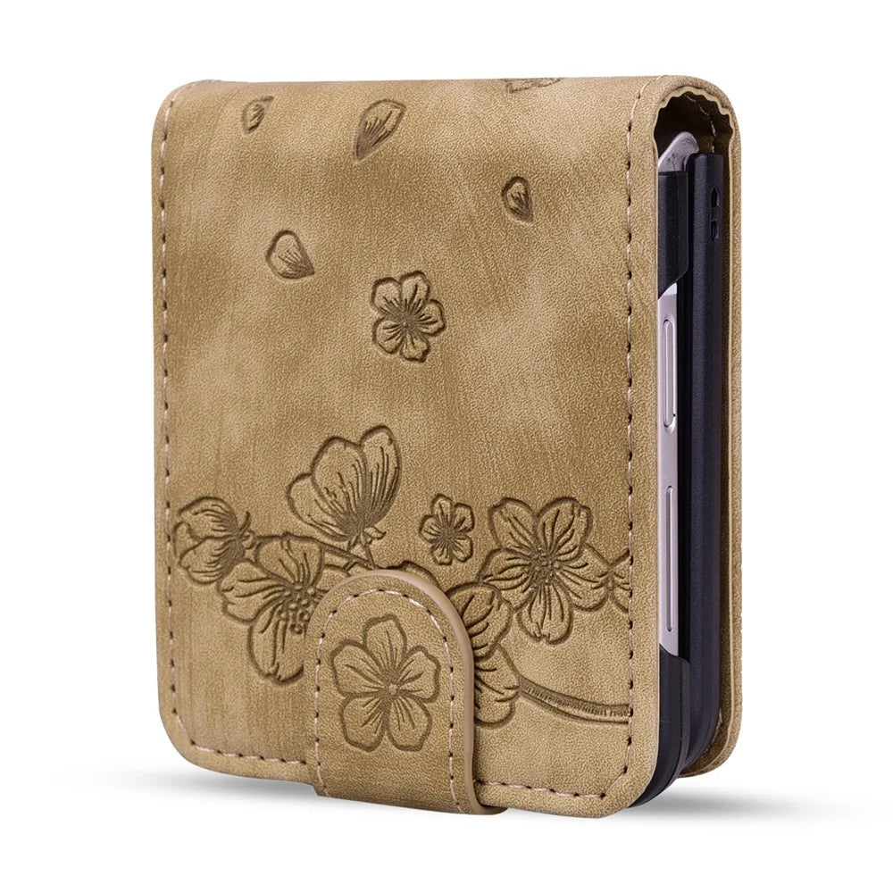 For Samsung Galaxy Z Flip7 5G Case Cherry Blossom Cat Leather Phone Cover with Card Slot - Brown - 2