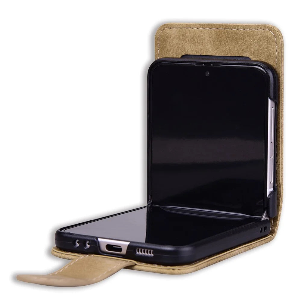 For Samsung Galaxy Z Flip7 5G Case Cherry Blossom Cat Leather Phone Cover with Card Slot - Brown - 4