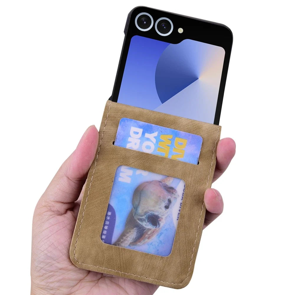 For Samsung Galaxy Z Flip7 5G Case Cherry Blossom Cat Leather Phone Cover with Card Slot - Brown - 5