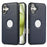 For iPhone 16 Case Logo View Litchi Texture PU Leather Coated PC + TPU Phone Cover - Blue - 1