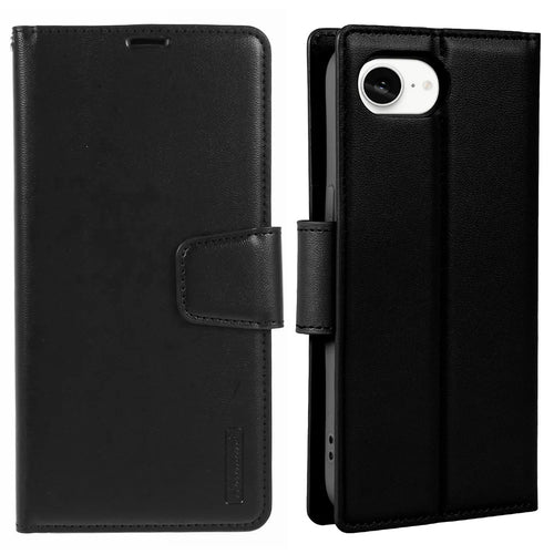 HANMAN Mill Series for iPhone 17e / 16e Case Wallet Stand PU Leather Phone Cover - Black - 1