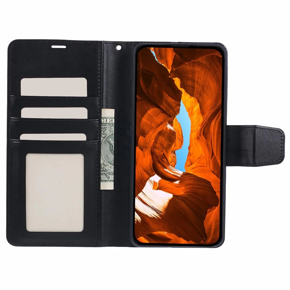 HANMAN Mill Series for iPhone 17e / 16e Case Wallet Stand PU Leather Phone Cover - Black - 2