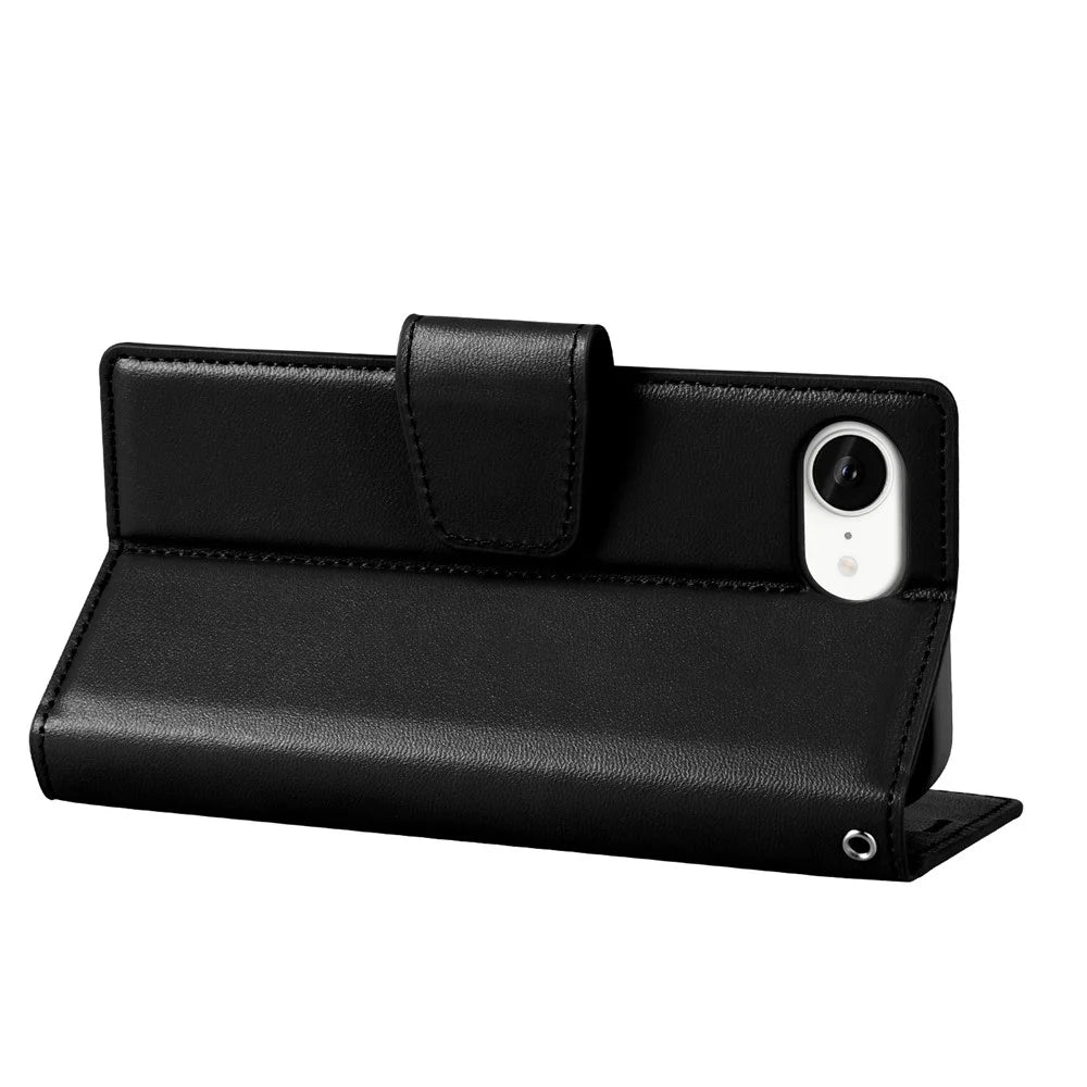HANMAN Mill Series for iPhone 17e / 16e Case Wallet Stand PU Leather Phone Cover - Black - 3