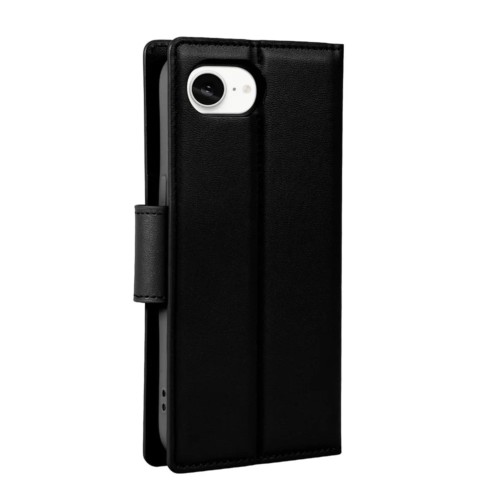 HANMAN Mill Series for iPhone 17e / 16e Case Wallet Stand PU Leather Phone Cover - Black - 5