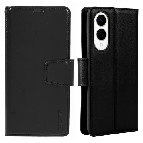 HANMAN Mill Series for Samsung	Galaxy S25 Edge Case Wallet Stand PU Leather Phone Cover - Black - 1