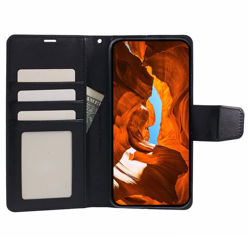 HANMAN Mill Series for Samsung	Galaxy S25 Edge Case Wallet Stand PU Leather Phone Cover - Black - 2