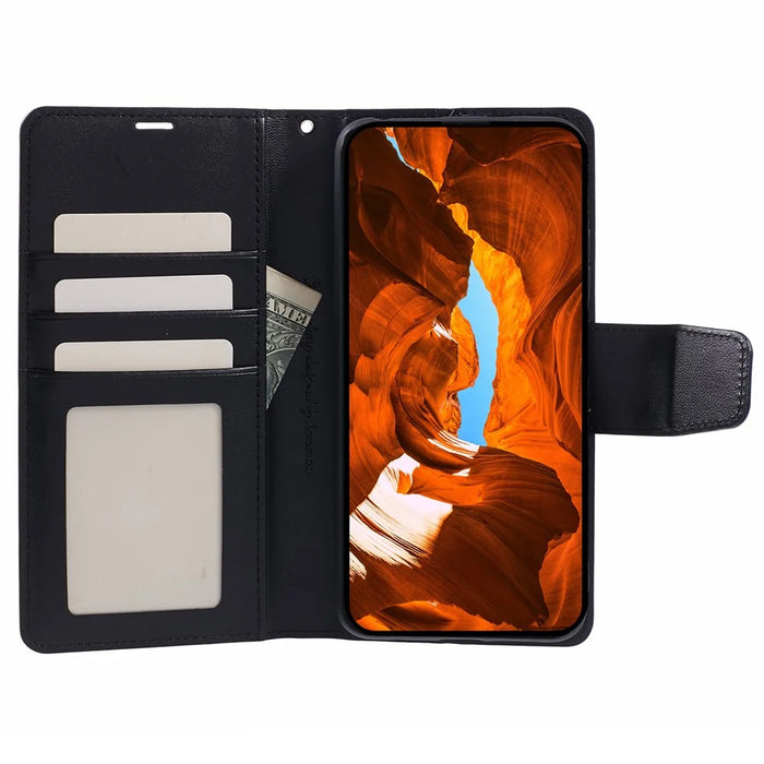 HANMAN Mill Series for Samsung	Galaxy S25 Edge Case Wallet Stand PU Leather Phone Cover - Black - 2