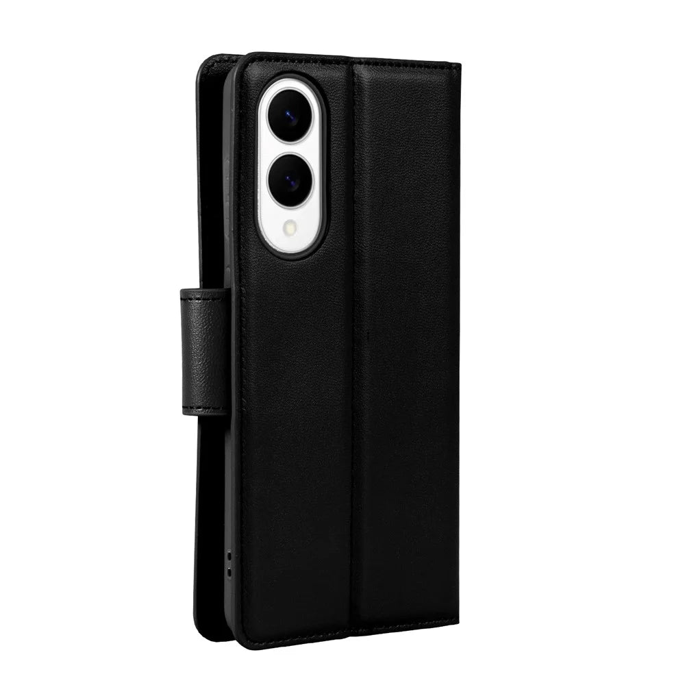 HANMAN Mill Series for Samsung	Galaxy S25 Edge Case Wallet Stand PU Leather Phone Cover - Black - 5