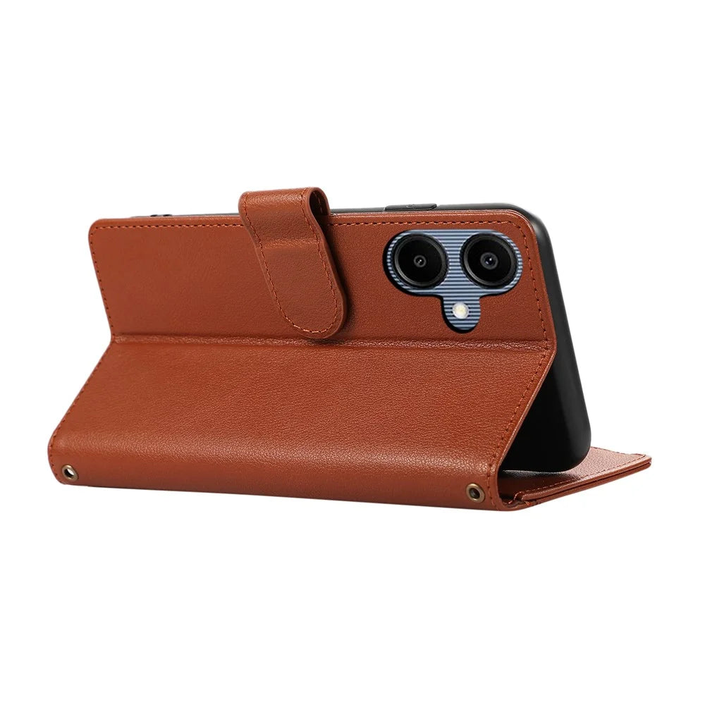 For Samsung Galaxy A05 4G Case Multi Card Slots Zipper Leather Phone Cover with Wrist Strap - Brown - 5