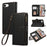 For iPhone 17e / 16e Case Multi Card Slots Zipper Leather Phone Cover with Wrist Strap - Black - 1