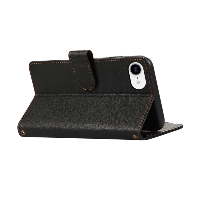 For iPhone 17e / 16e Case Multi Card Slots Zipper Leather Phone Cover with Wrist Strap - Black - 5