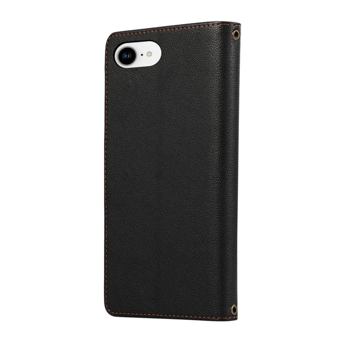 For iPhone 17e / 16e Case Multi Card Slots Zipper Leather Phone Cover with Wrist Strap - Black - 7