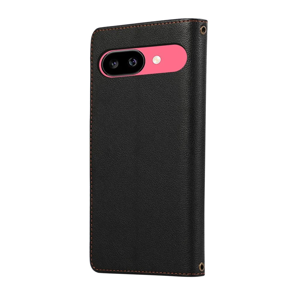 For Google Pixel 9a Case Multi Card Slots Zipper Leather Phone Cover with Wrist Strap - Black - 7