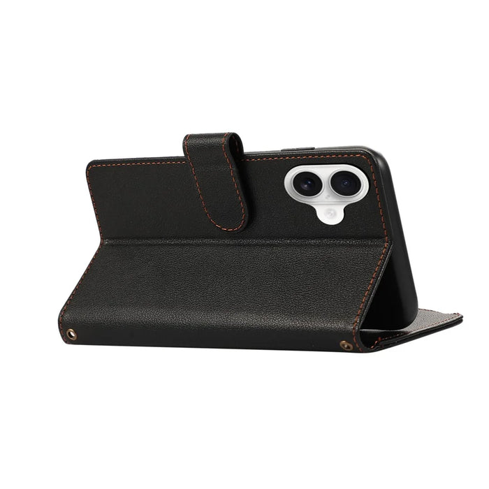 For iPhone 17 Case Multi Card Slots Zipper Leather Phone Cover with Wrist Strap - Black - 5