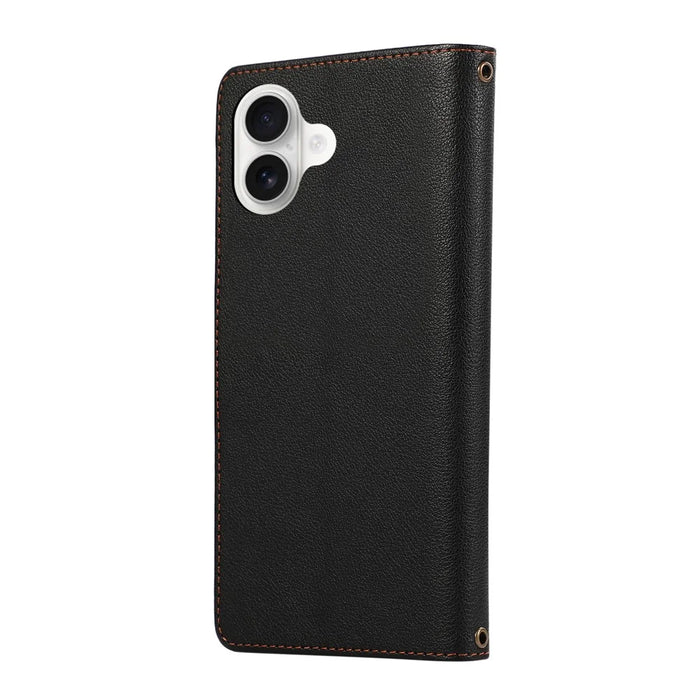 For iPhone 17 Case Multi Card Slots Zipper Leather Phone Cover with Wrist Strap - Black - 7