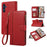 For Samsung Galaxy S25+  /  S24+ Case Multi Card Slots Zipper Leather Phone Cover with Wrist Strap - Red - 1