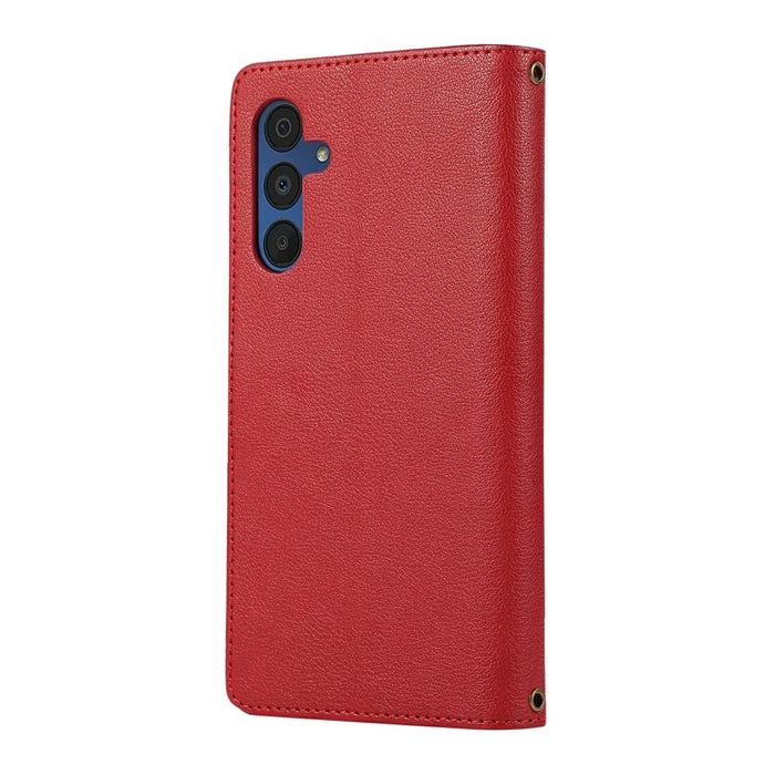 For Samsung Galaxy S25+  /  S24+ Case Multi Card Slots Zipper Leather Phone Cover with Wrist Strap - Red - 7