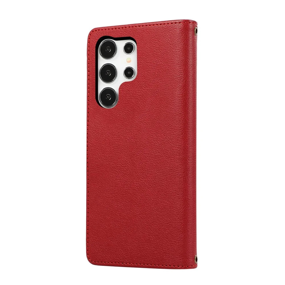 For Samsung Galaxy S25 Ultra Case Multi Card Slots Zipper Leather Phone Cover with Wrist Strap - Red - 7