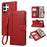 For Samsung Galaxy S24 Ultra Case Multi Card Slots Zipper Leather Phone Cover with Wrist Strap - Red - 1