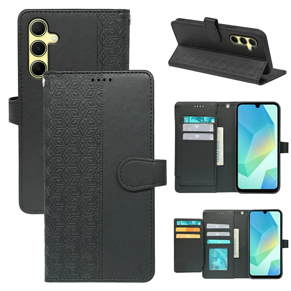 For Samsung Galaxy A18 5G / A18 4G / A17 5G / A17 4G Case with 9 Card Slots Checkered Pattern PU Leather Phone Cover - Black - 1