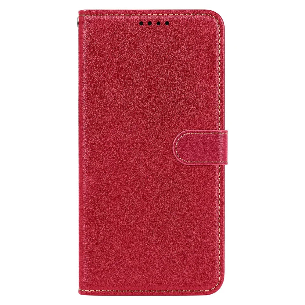 For Samsung Galaxy A18 5G / A18 4G / A17 5G / A17 4G Case RFID Blocking Wallet Litchi Texture Leather Phone Cover Magnetic Clasp - Red - 6
