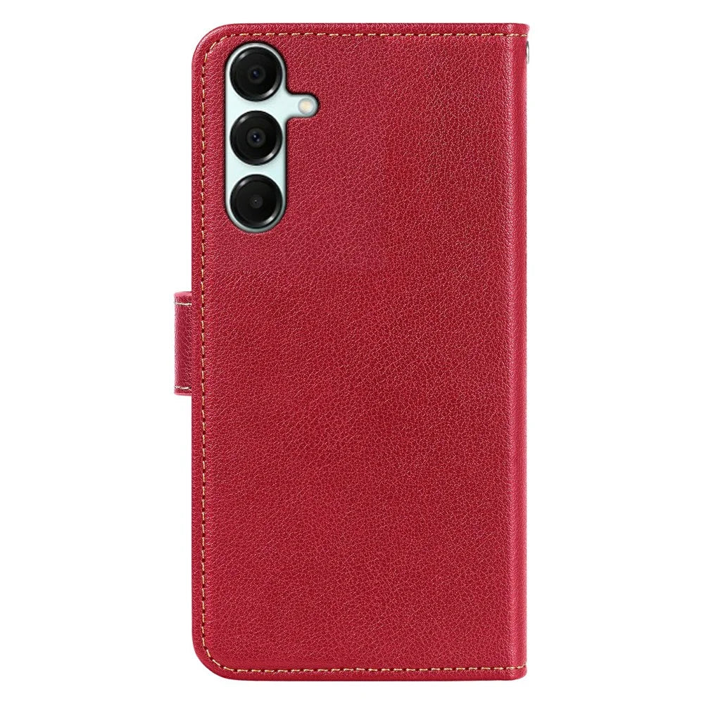 For Samsung Galaxy A18 5G / A18 4G / A17 5G / A17 4G Case RFID Blocking Wallet Litchi Texture Leather Phone Cover Magnetic Clasp - Red - 7